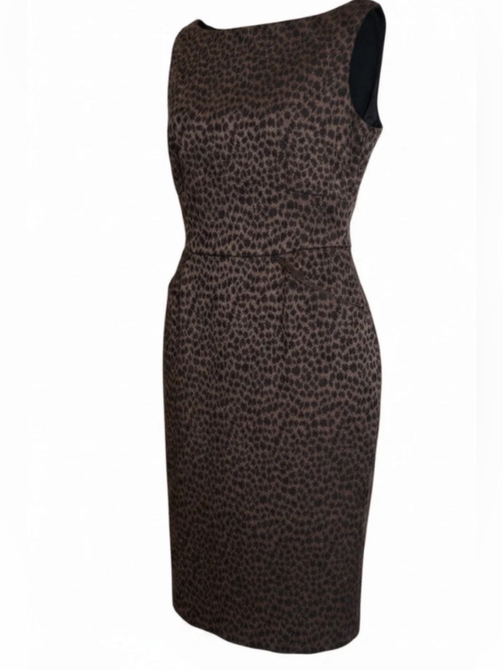 David Warren- Sleeveless Brown Leopard Sheath Dress with pockets